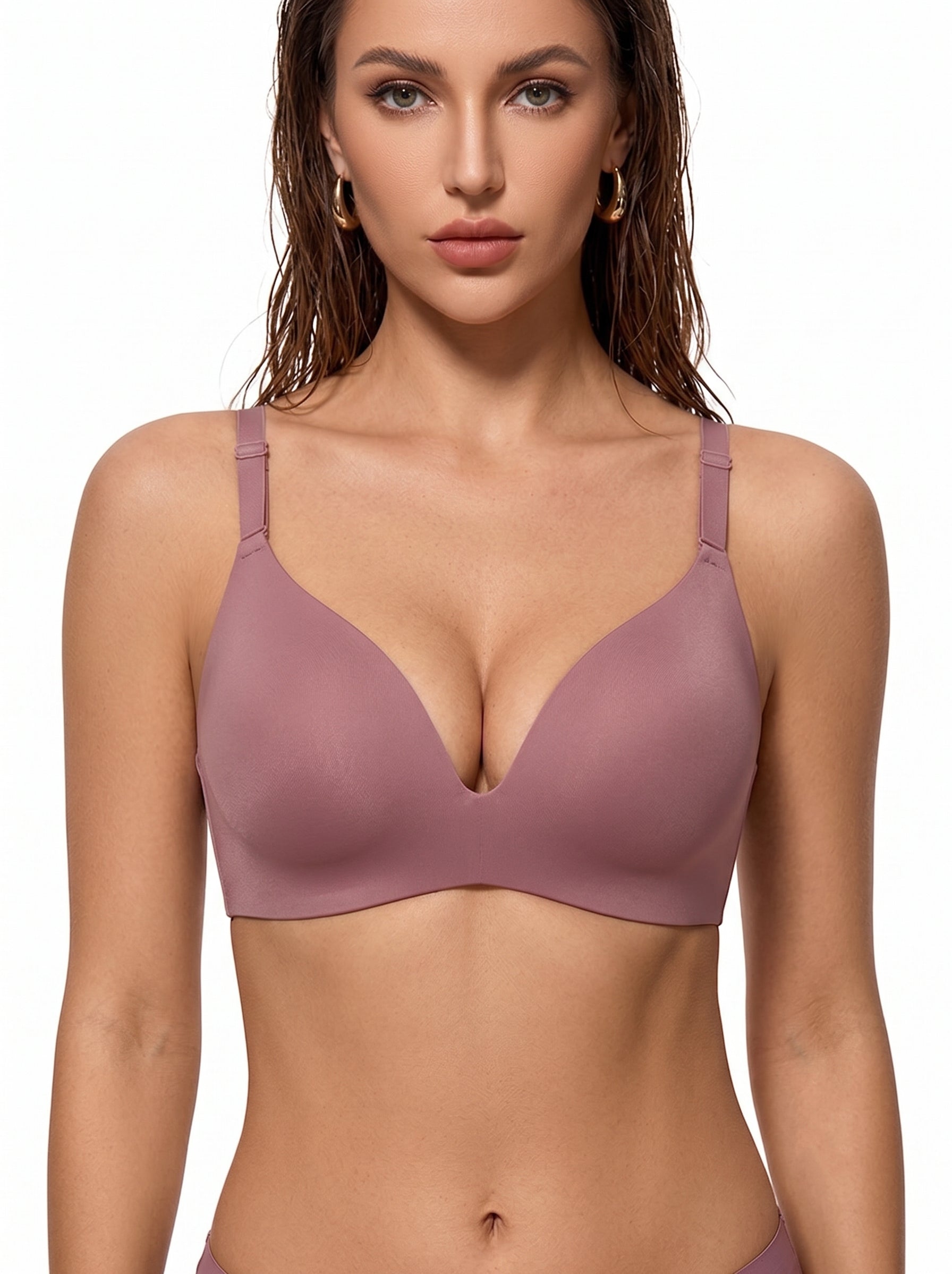 Seamless Deep V-Neck Wireless Bra - Adjustable & Invisible Support